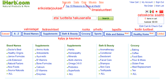 Etsi tuotteita iHerbistä hakutoiminnolla tai kategorioittain