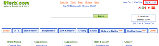 Luo iHerb tili "My Account" linkistä