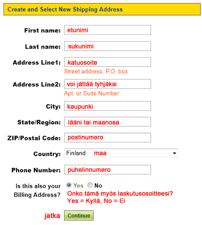 Syötä toimitusosoite iHerbiin kuvan mukaisesti
