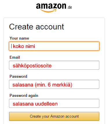 Syötä perustietosi kuvan mukaisesti