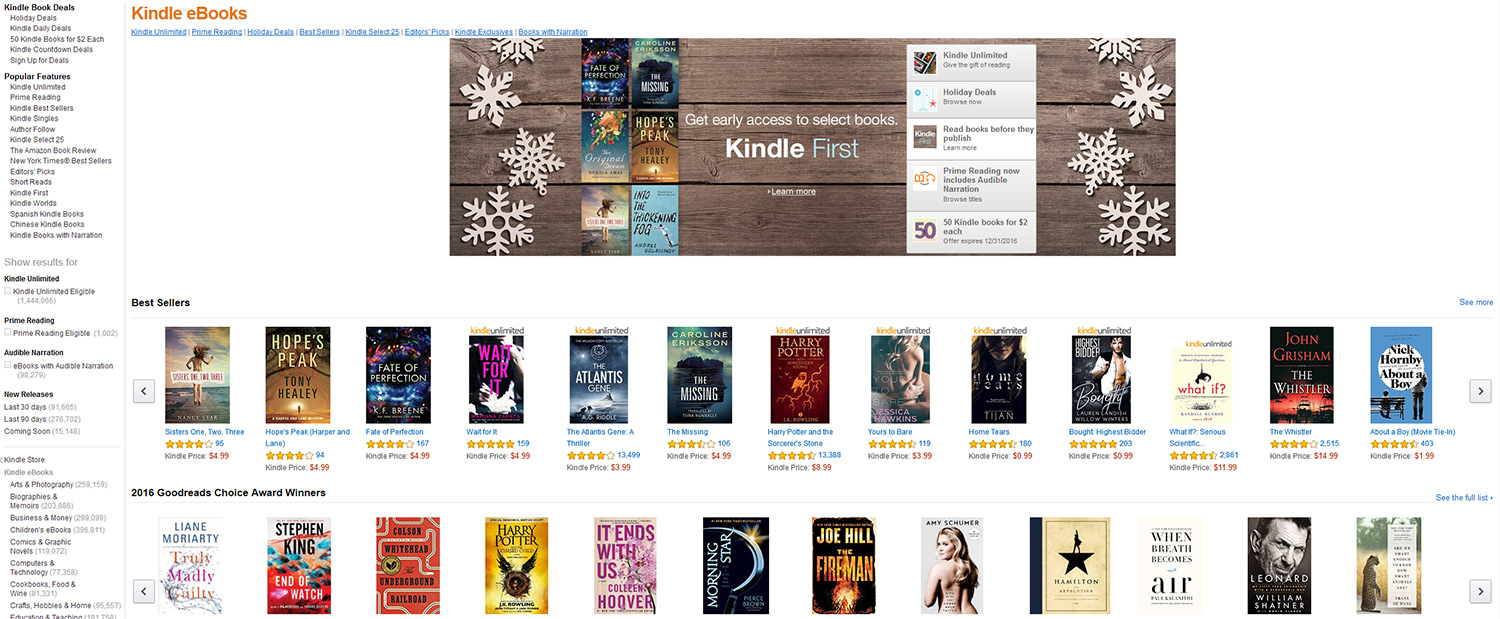 Kuvakaappaus Amazonin Kindle e-kirjakaupasta